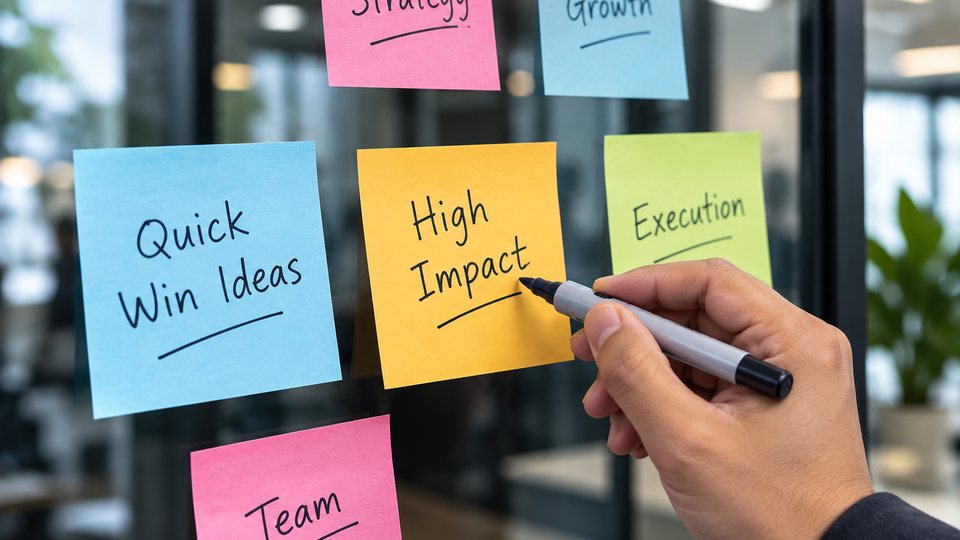 Sticky notes on glass ranking ideas by impact