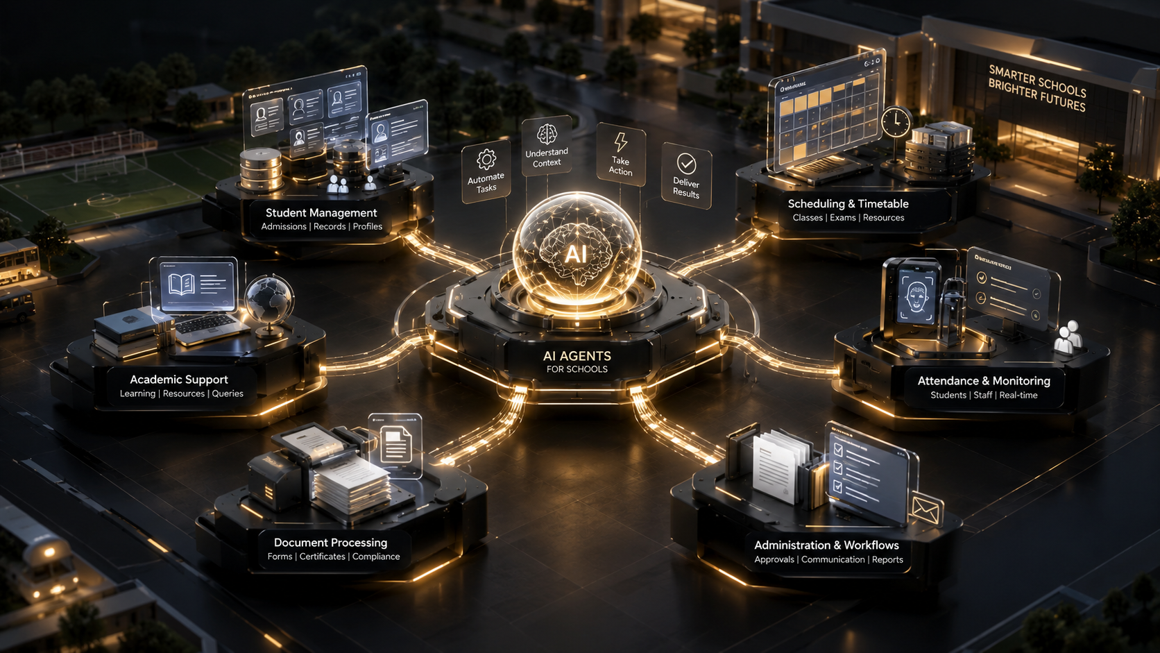 The complete SID system, every school module connected to the central agent.